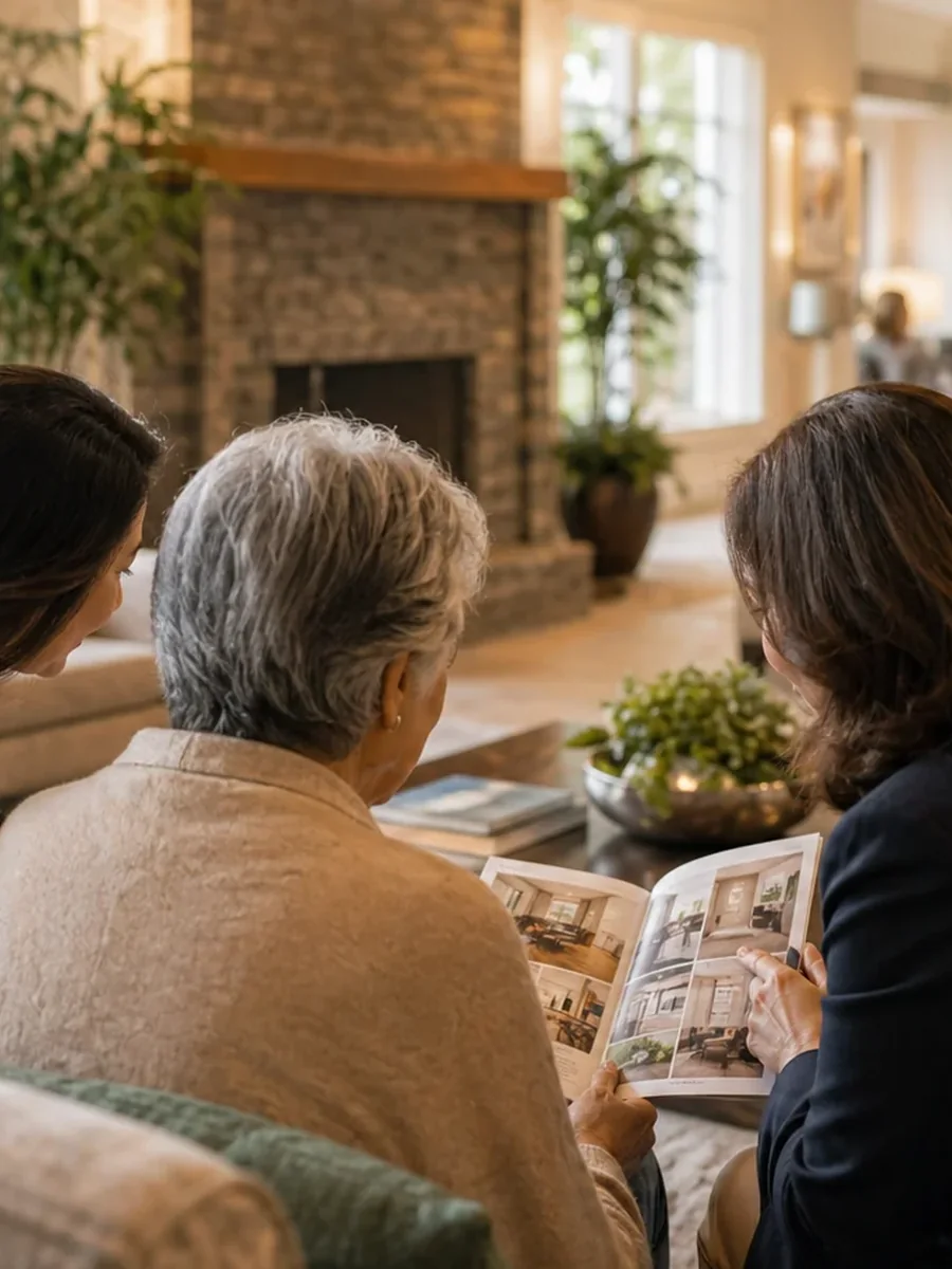 Family reviewing senior care options