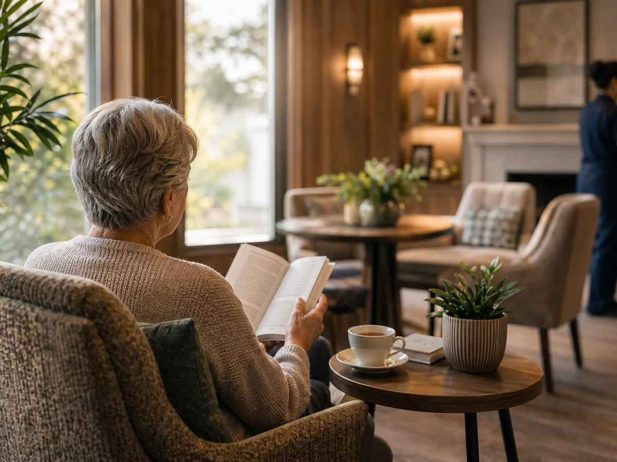 A Velora resident at a bright window